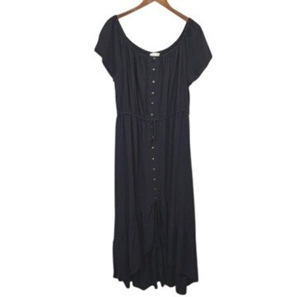 Indigo Rose Maxi Dress Size 3X Black High Low Button Front Boho Peasant Festival